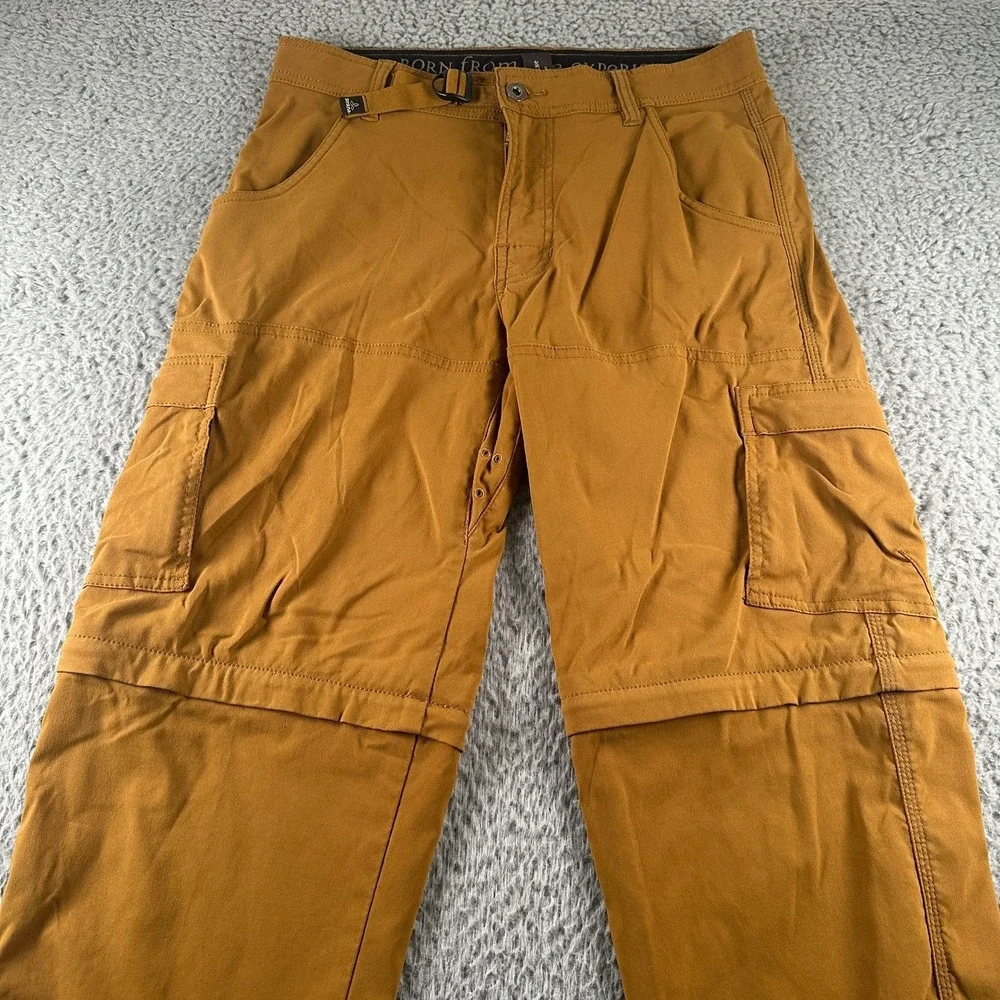 Prana Convertible Cargo Pants Mens 30x32 Mustard Zip Off Lightweight Nylon - Picture 2 of 15